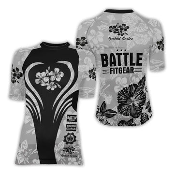 Orchid Series Viking White Heart Pattern Women's Short Sleeve Rash Guard - BattleFitGear