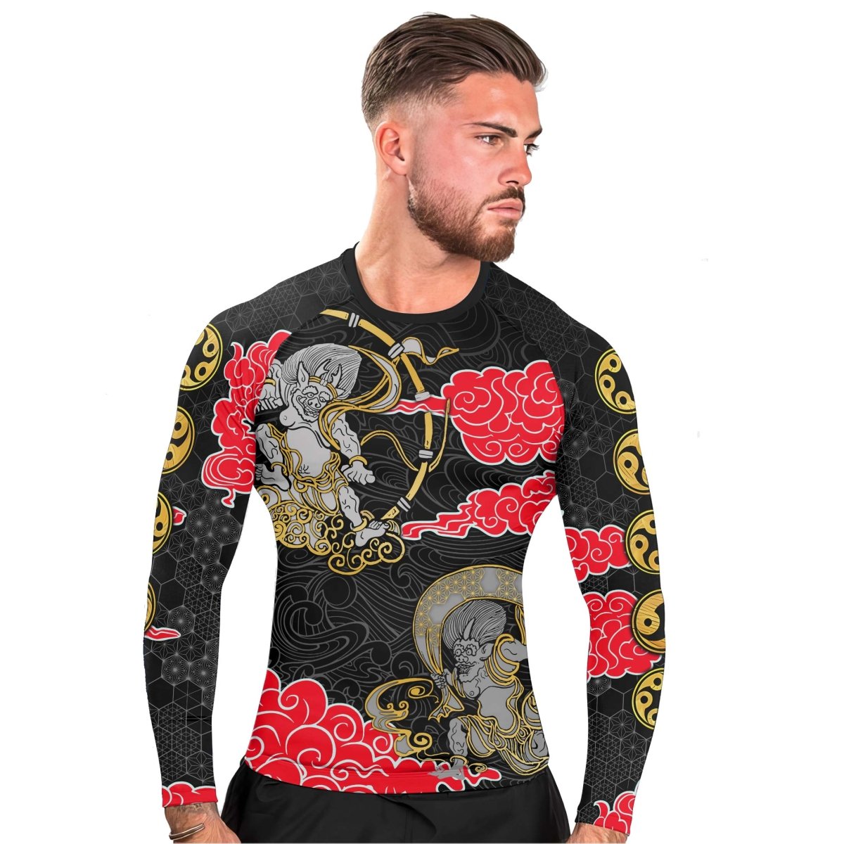 Japanese Raijin And Fujin Men's Long Sleeve Rash Guard - BattleFitGear