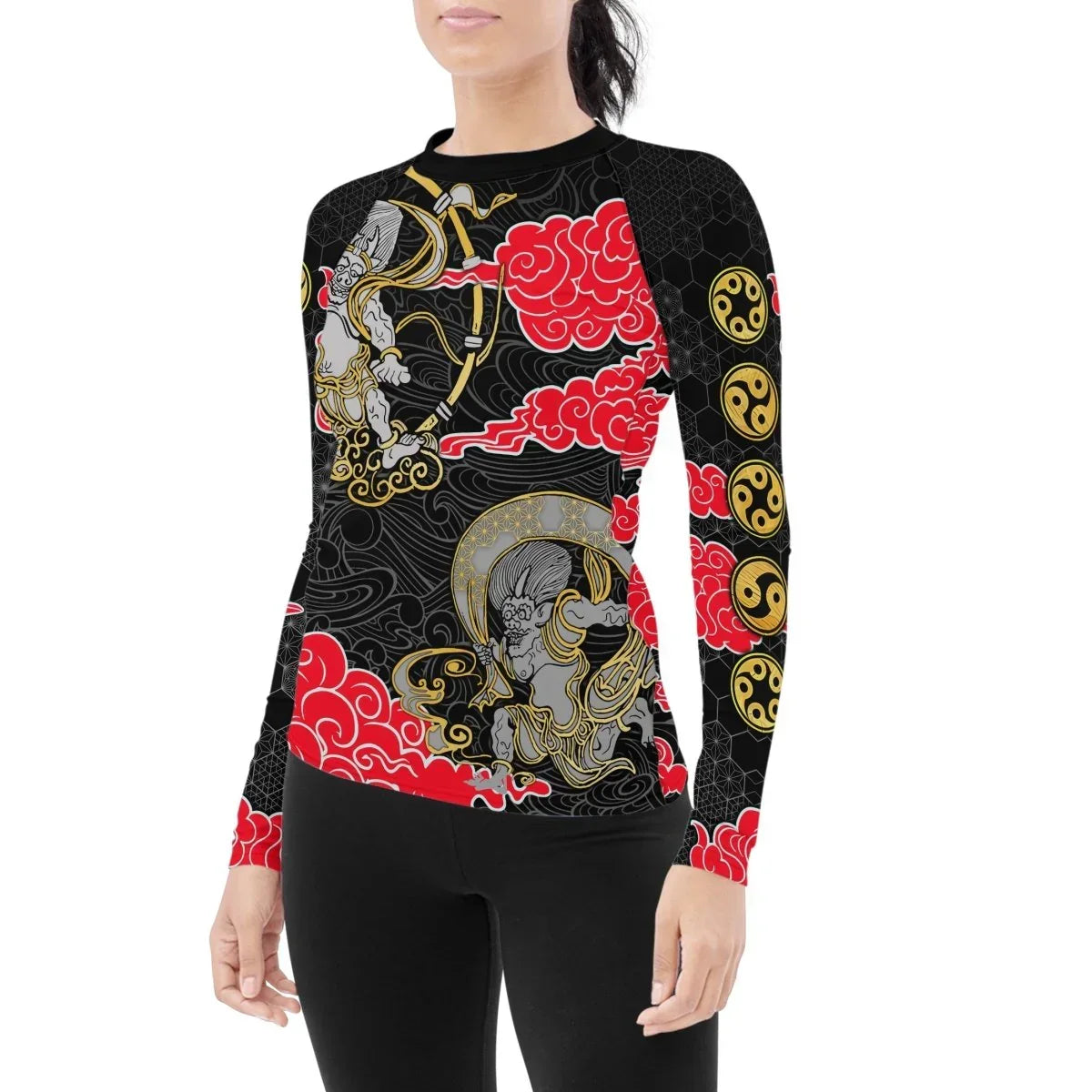 Japanese Raijin And Fujin Women's Long Sleeve Rash Guard