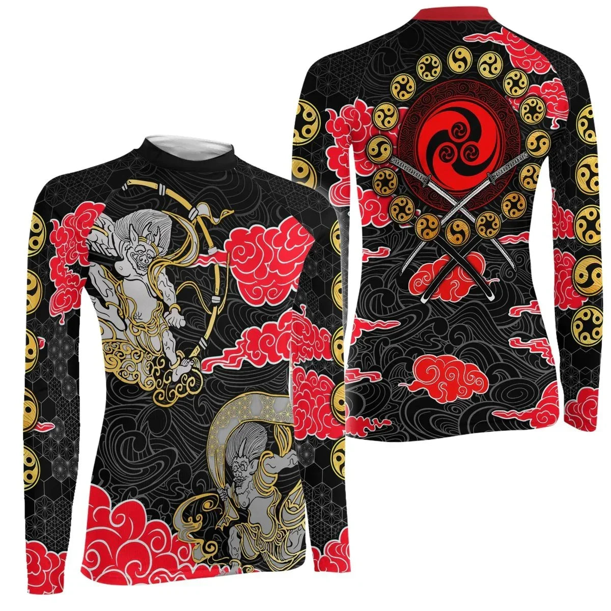 Japanese Raijin And Fujin Women's Long Sleeve Rash Guard