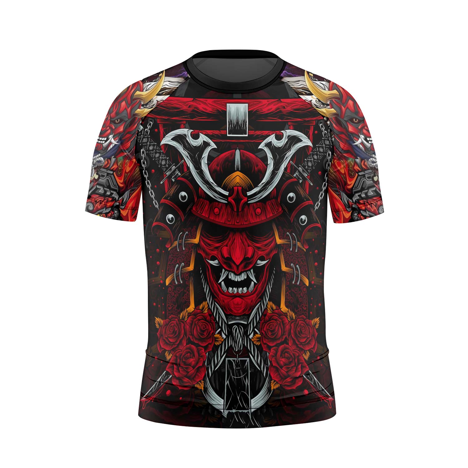 Japanese Red Demon Samurai Kids Rash Guard - BattleFitGear