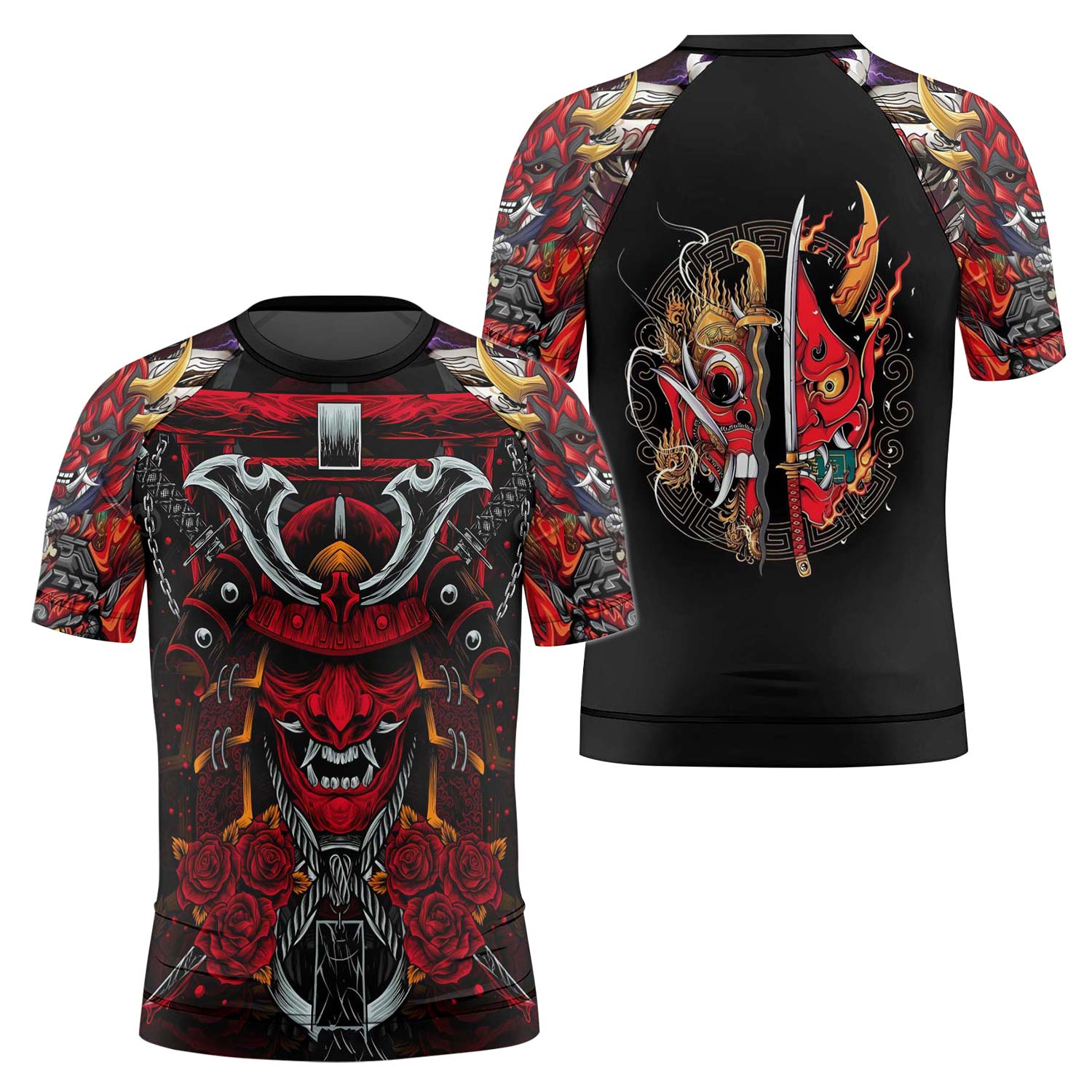 Japanese Red Demon Samurai Kids Rash Guard - BattleFitGear