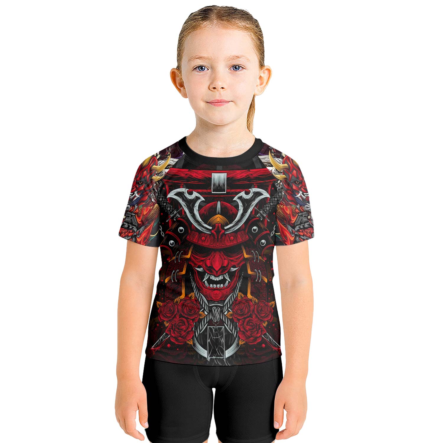 Japanese Red Demon Samurai Kids Rash Guard - BattleFitGear