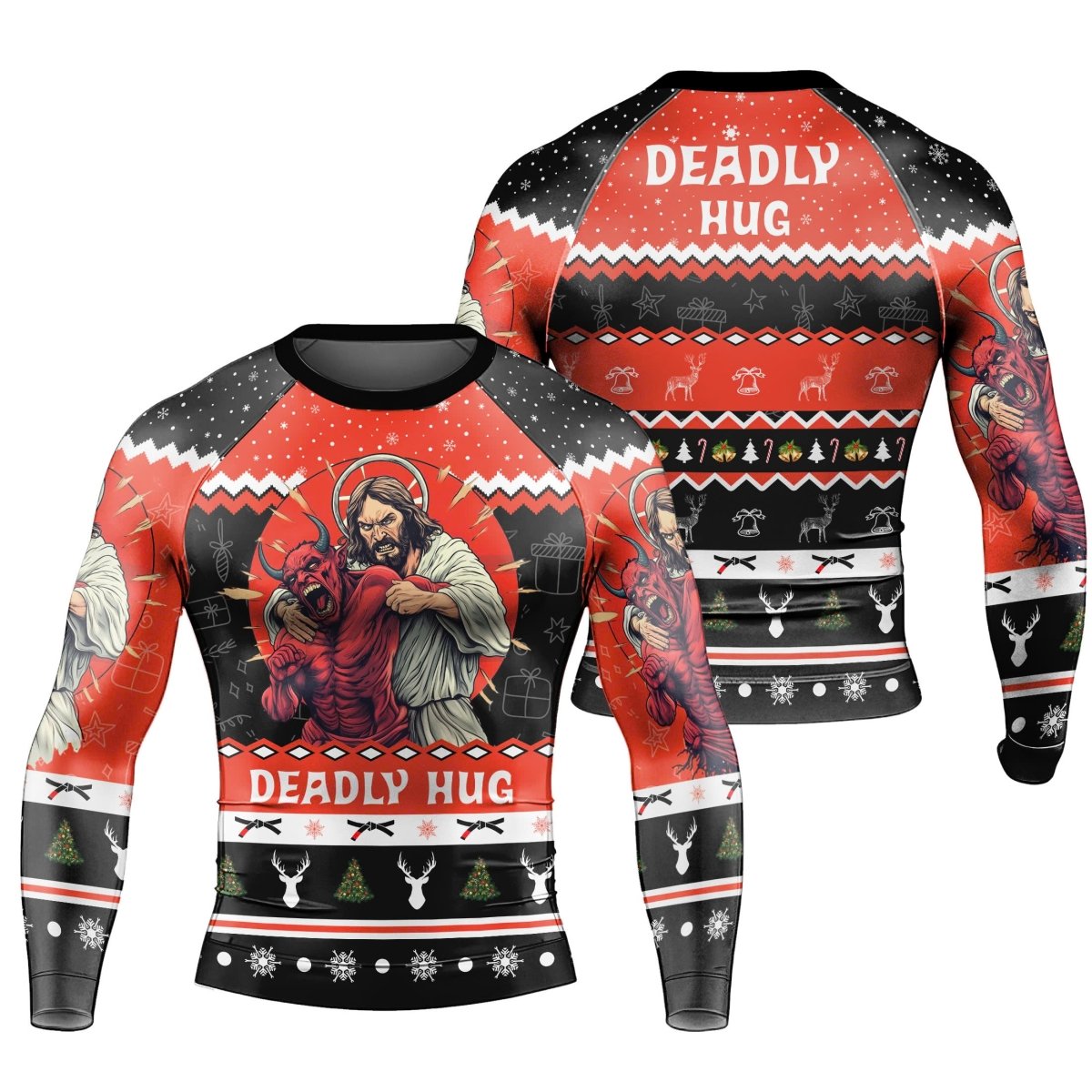 Jesus Deadly Hug Men's Long Sleeve Rash Guard - BattleFitGear