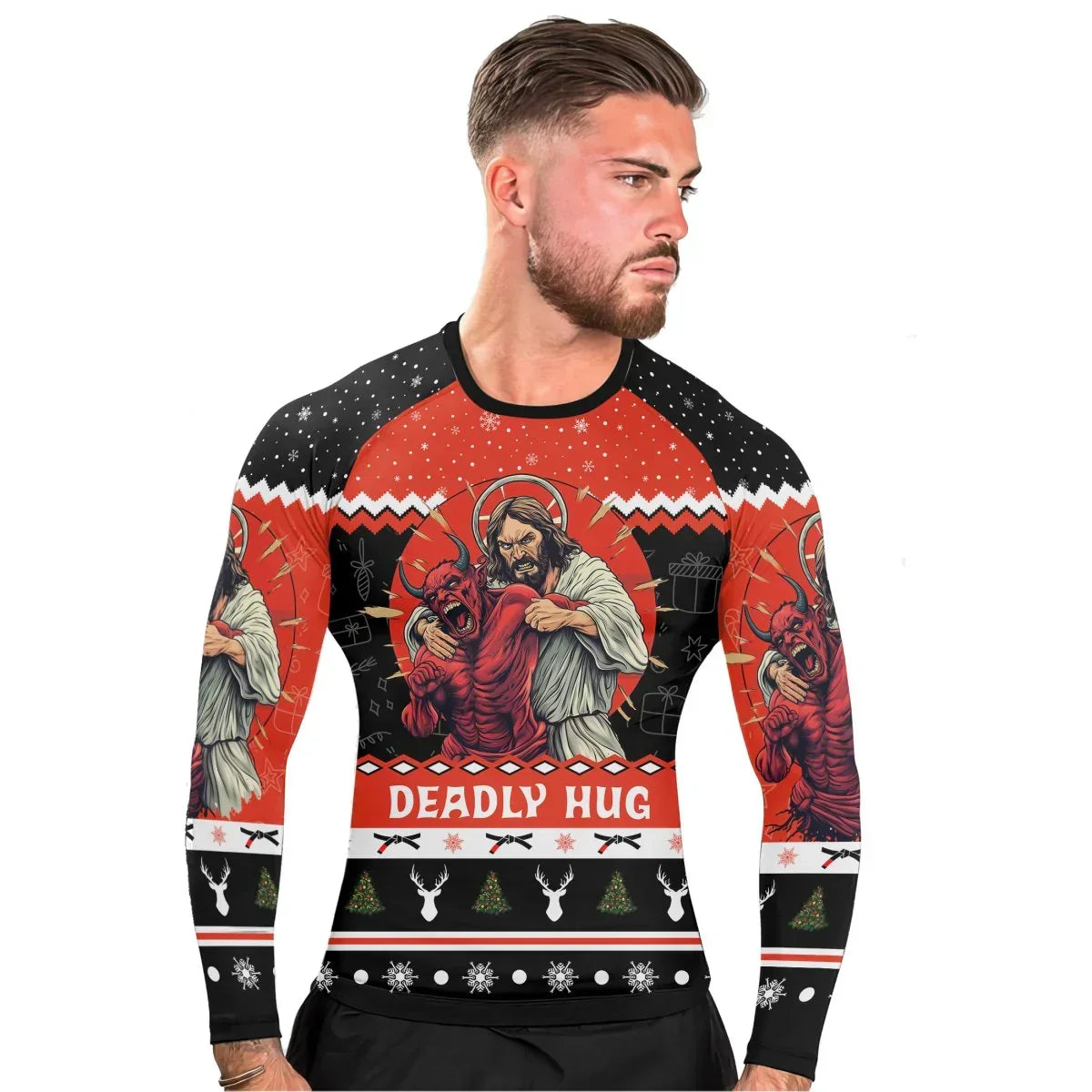 Jesus Deadly Hug Men's Long Sleeve Rash Guard | Top Performance