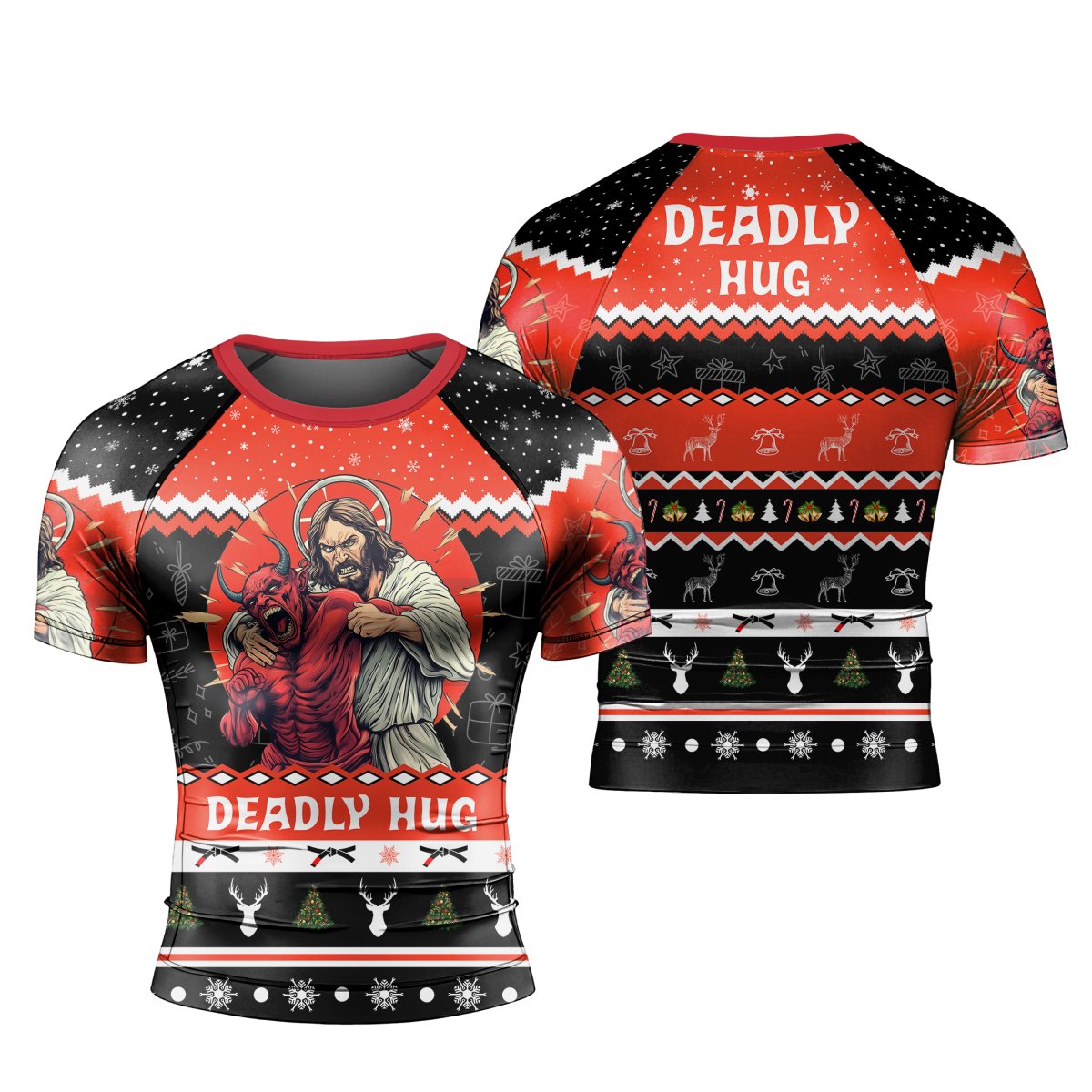 Jesus Deadly Hug Men's Short Sleeve Rash Guard - BattleFitGear