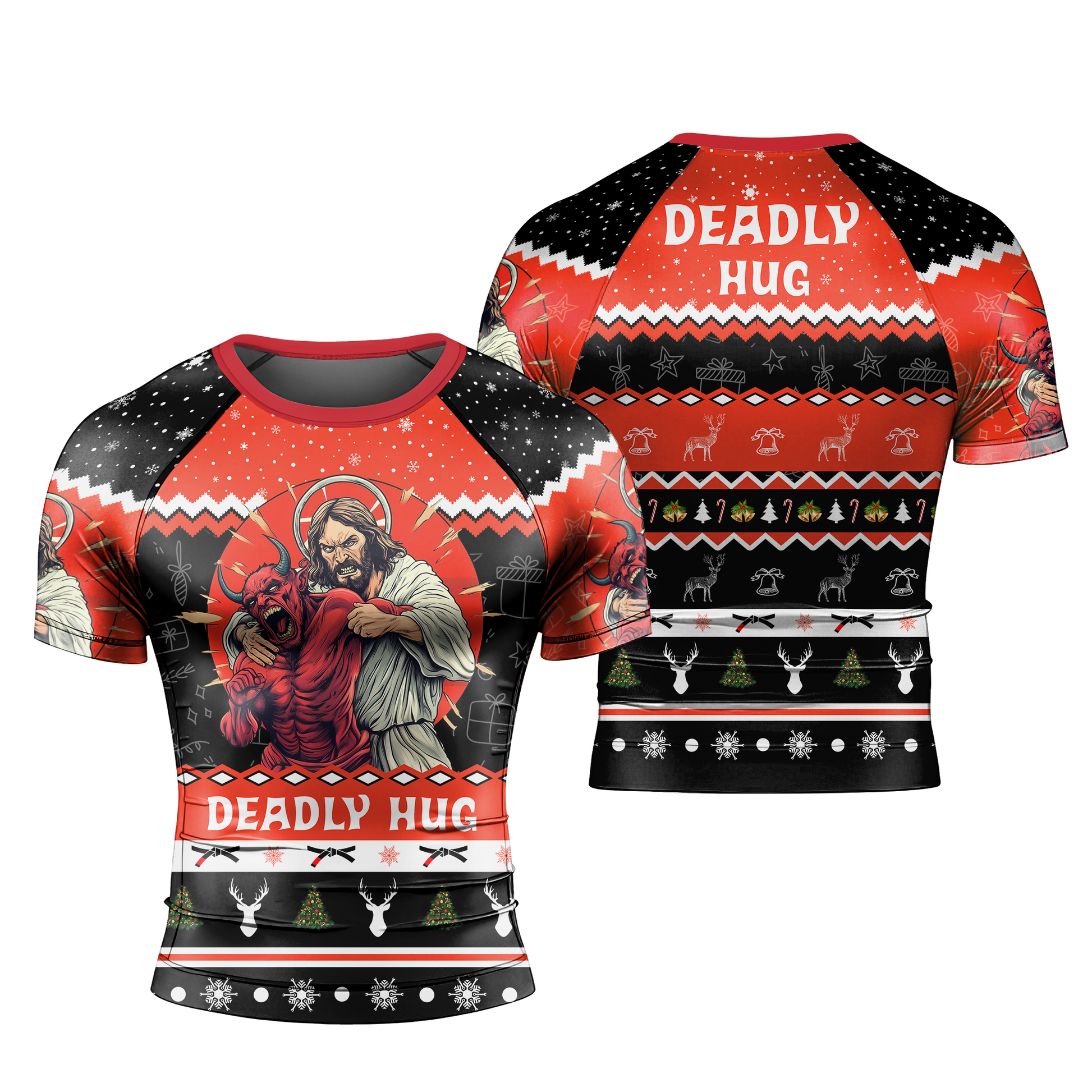 Jesus Deadly Hug Men's Short Sleeve Rash Guard