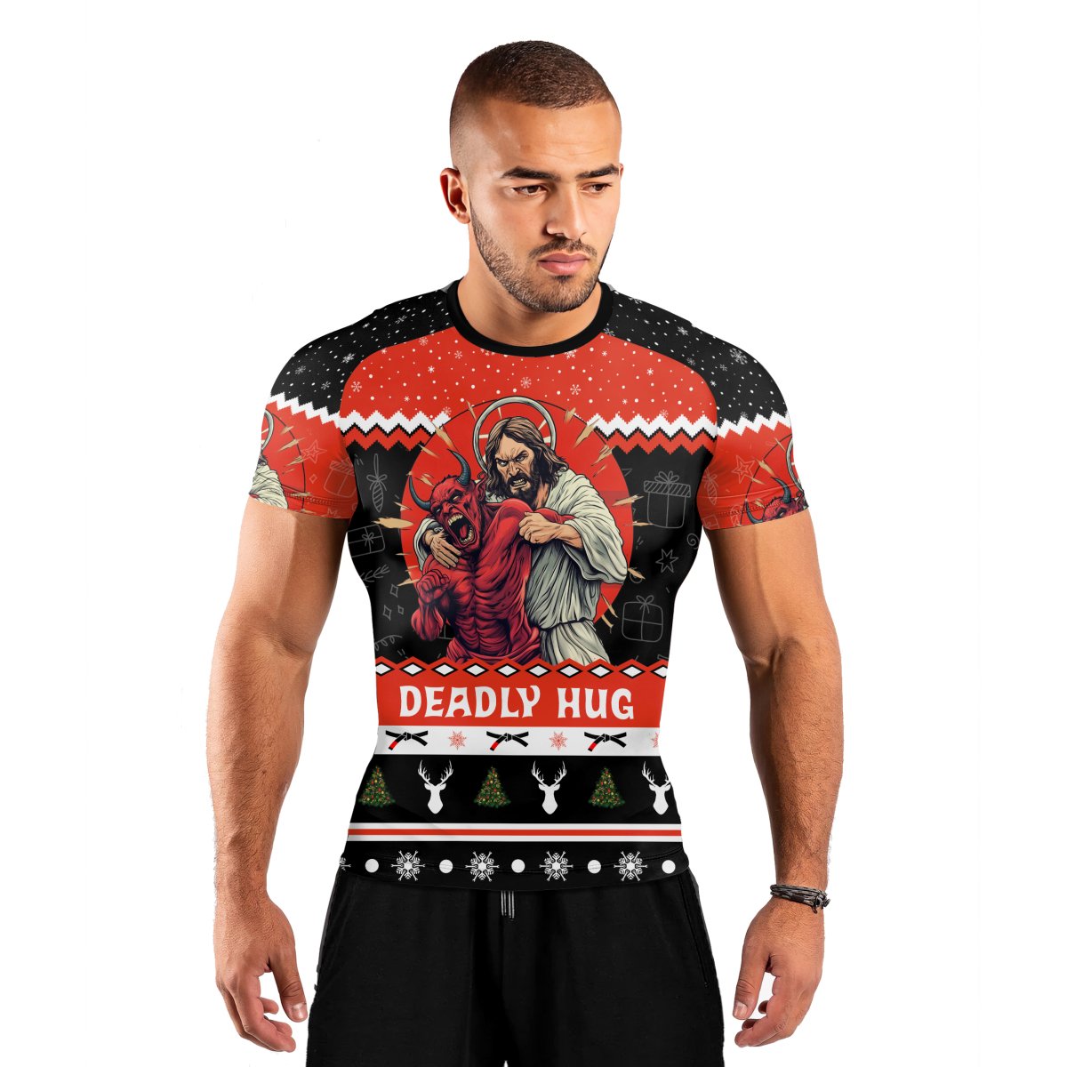 Jesus Deadly Hug Men's Short Sleeve Rash Guard - BattleFitGear