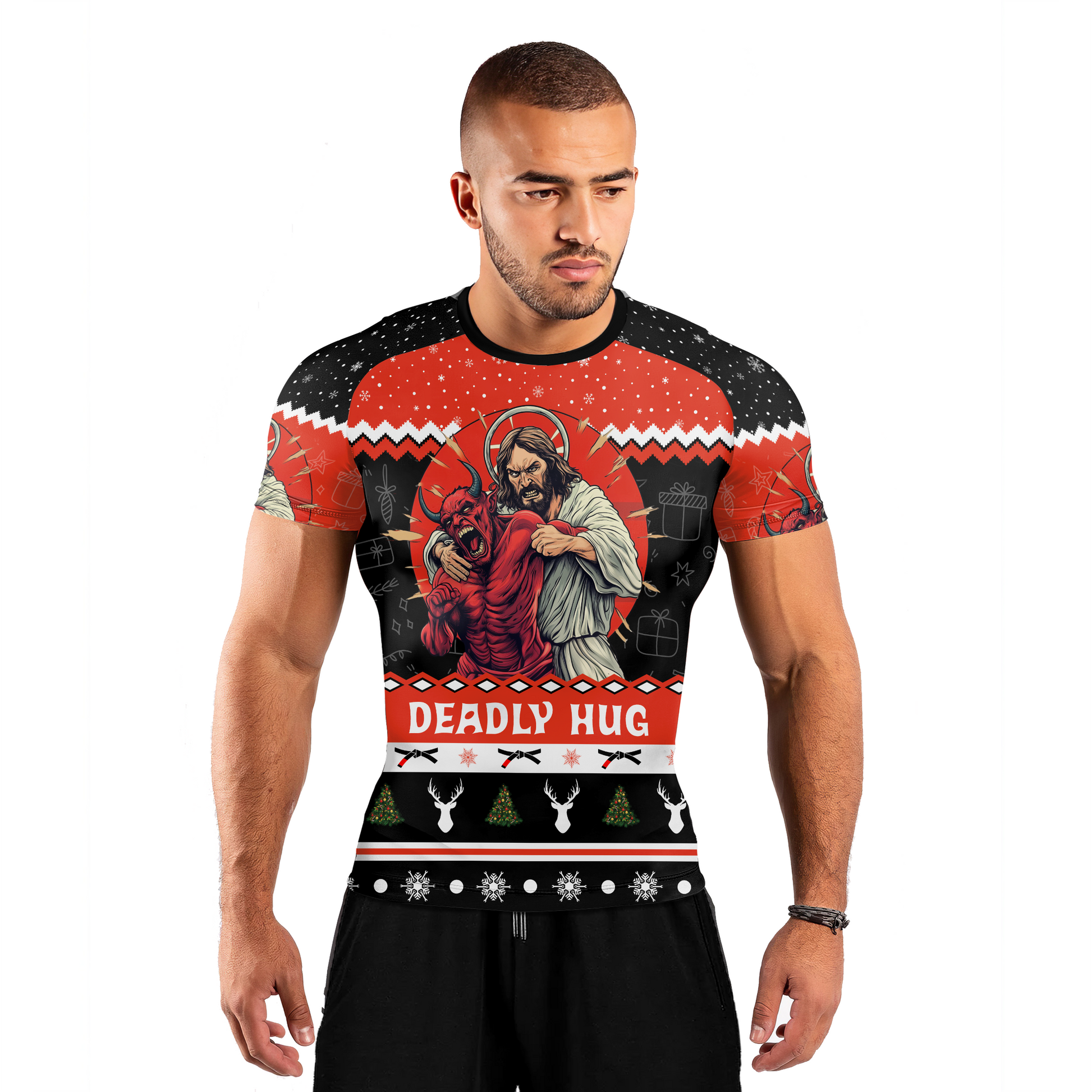 Jesus Deadly Hug Men's Short Sleeve Rash Guard