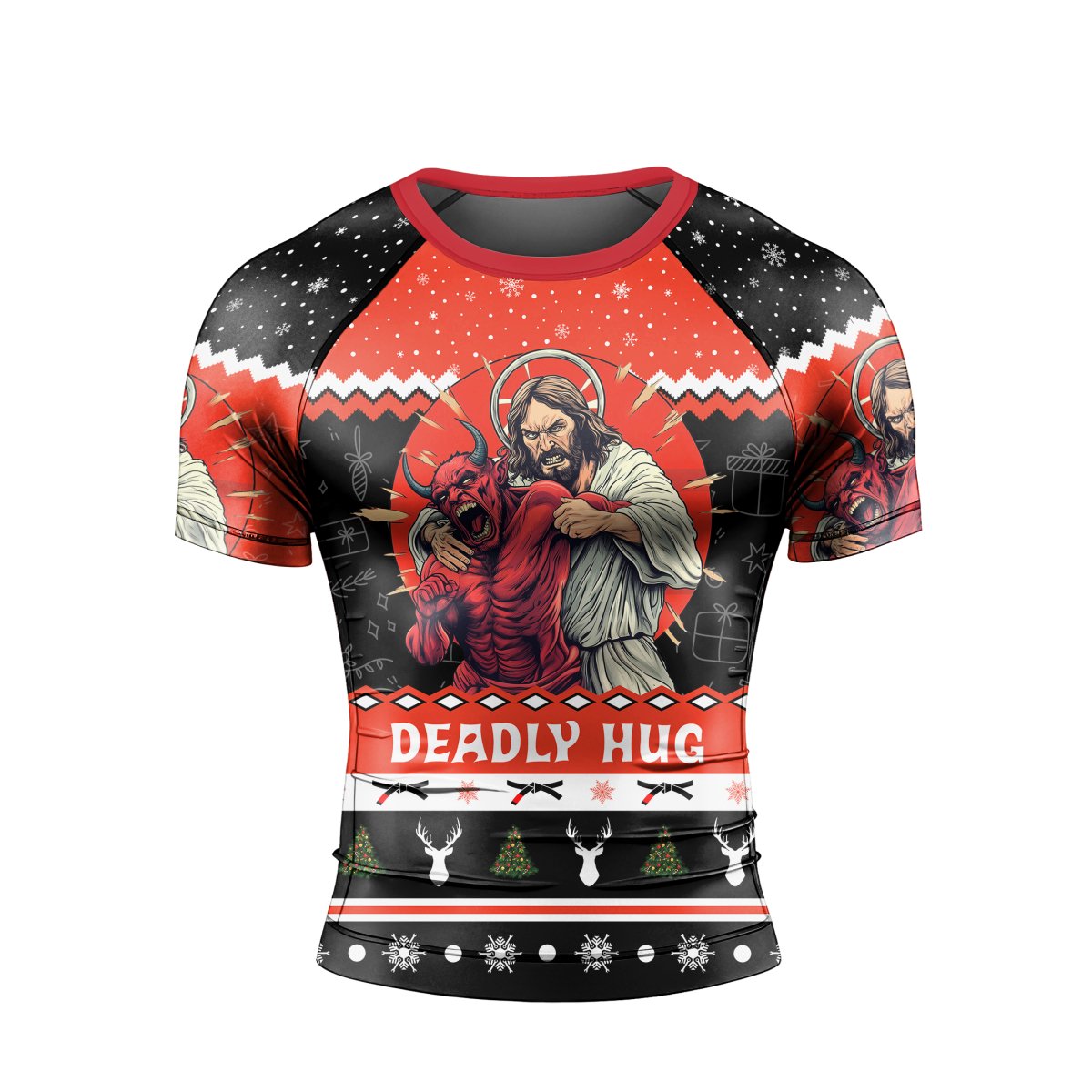 Jesus Deadly Hug Men's Short Sleeve Rash Guard - BattleFitGear