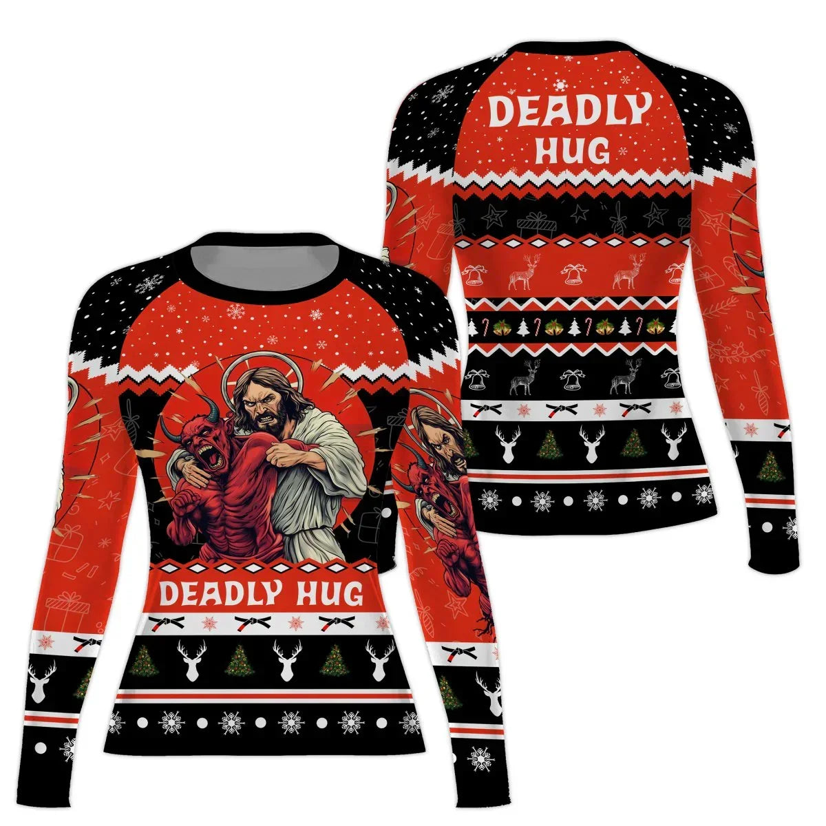 Jesus Deadly Hug Women's Long Sleeve Rash Guard | Flexible & Durable