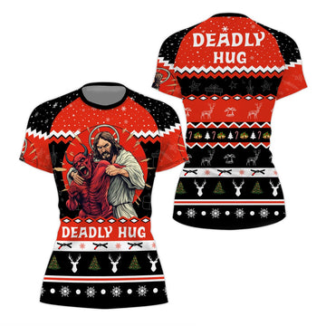 Jesus Deadly Hug Women's Short Sleeve Rash Guard - BattleFitGear