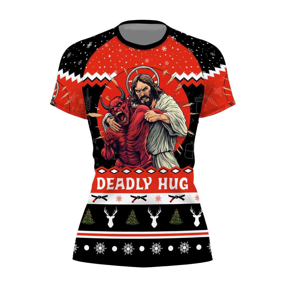 Jesus Deadly Hug Women's Short Sleeve Rash Guard - BattleFitGear