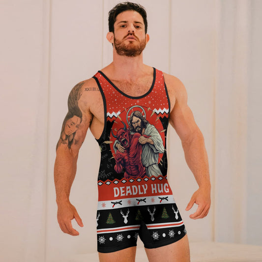 Jesus Deadly Hug Wrestling Singlets - BattleFitGear