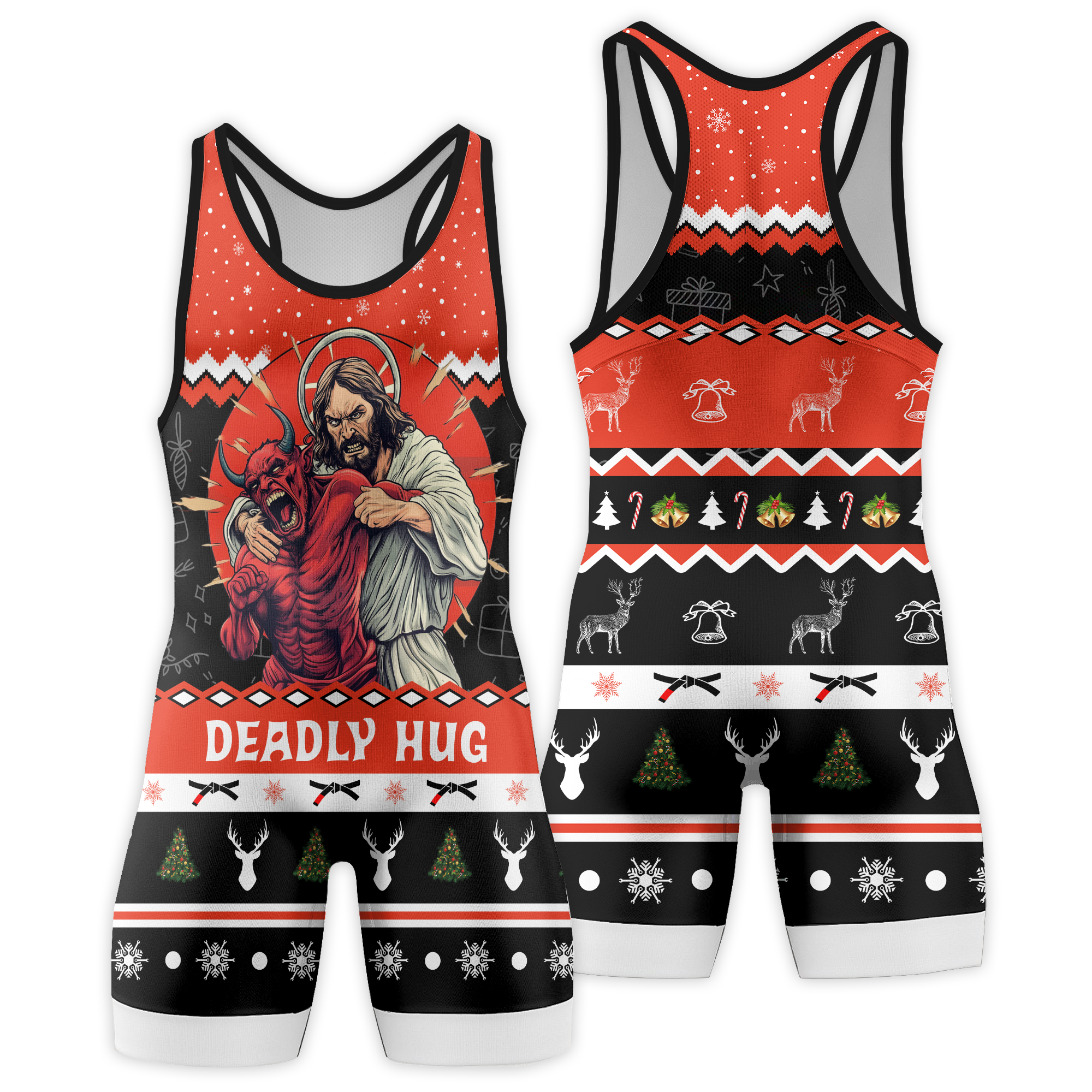 Jesus Deadly Hug Wrestling Singlets