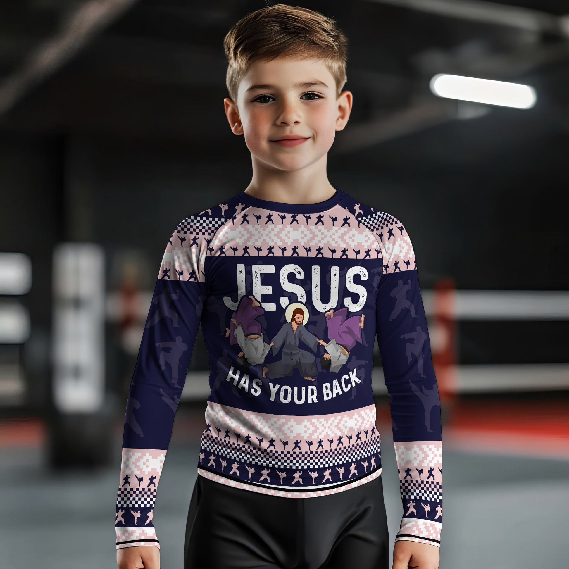 Jesus Has Your Back Kids Rash Guard
