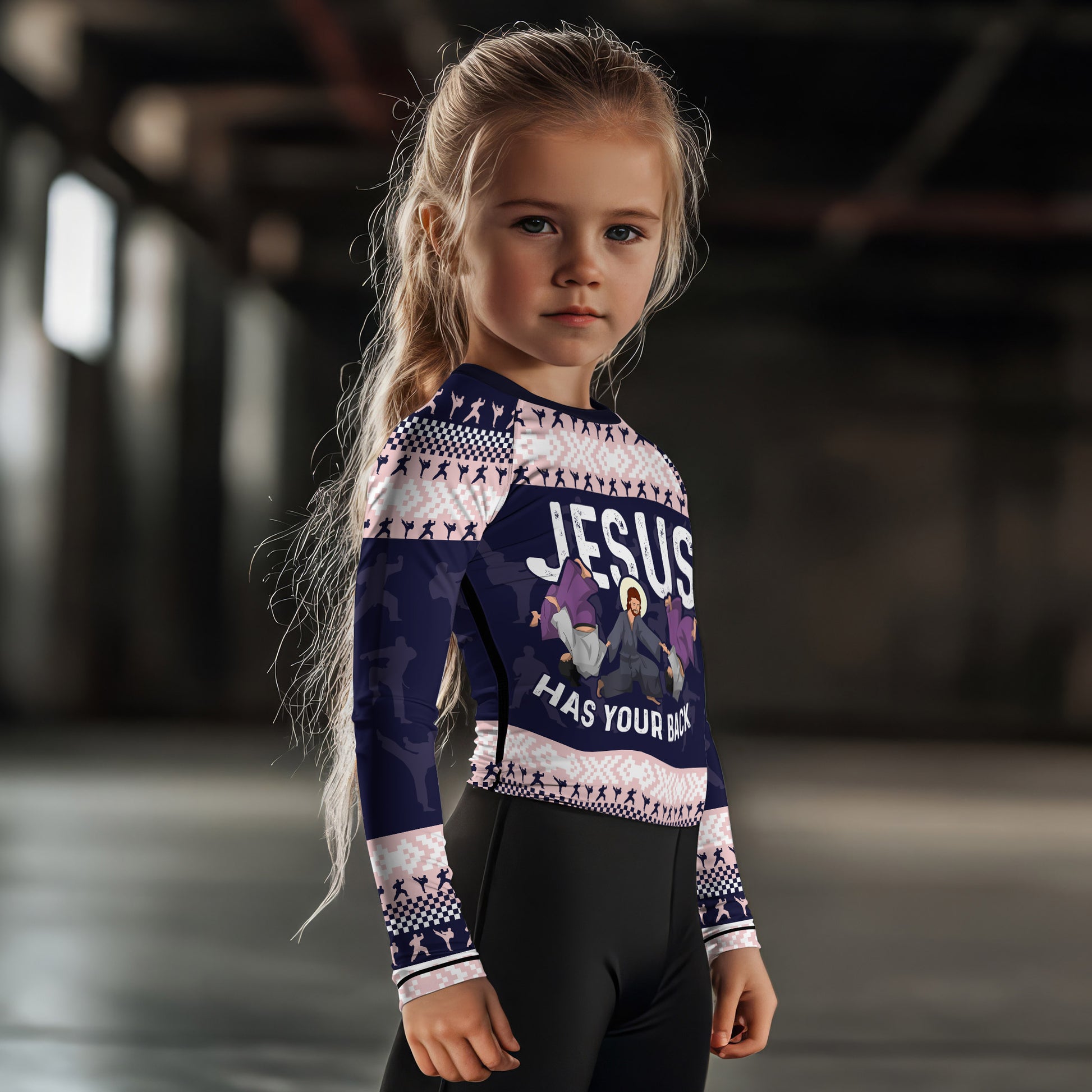 Jesus Has Your Back Kids Rash Guard