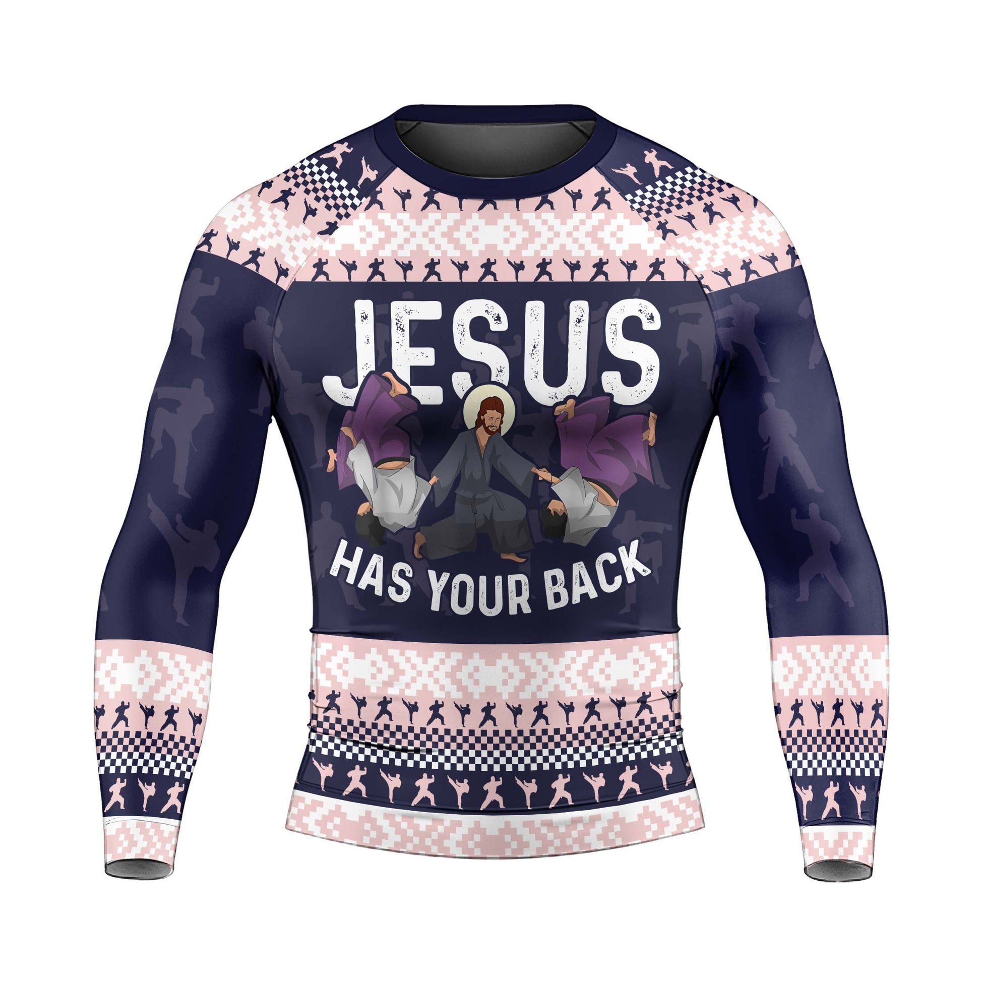 Jesus Has Your Back Men's Long Sleeve Rash Guard
