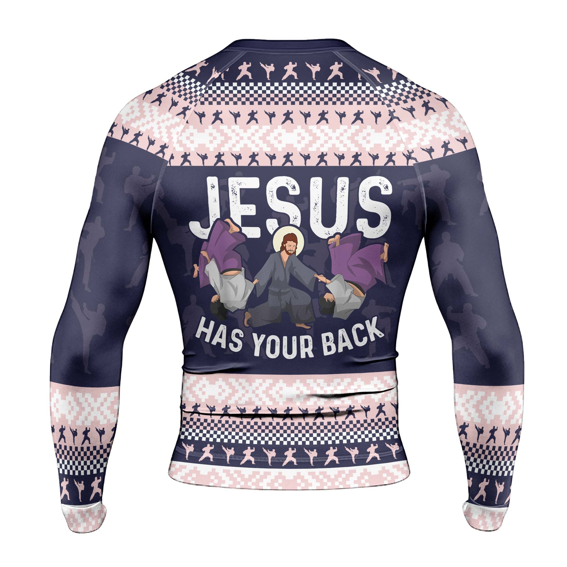 Jesus Has Your Back Men's Long Sleeve Rash Guard