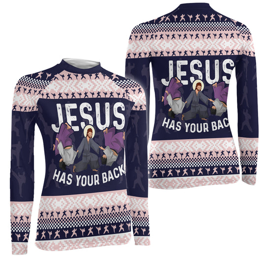 Jesus Has Your Back Women's Long Sleeve Rash Guard