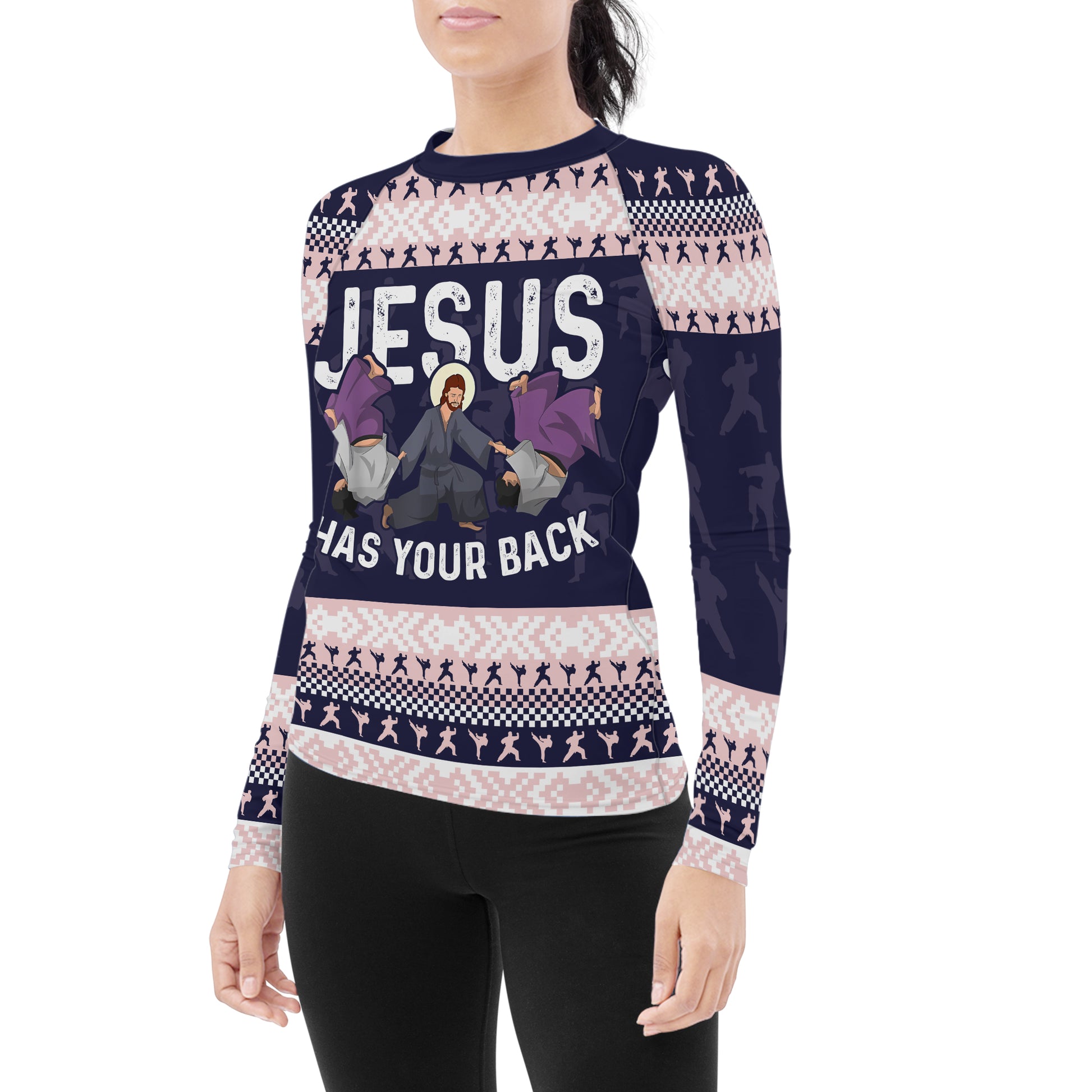 Jesus Has Your Back Women's Long Sleeve Rash Guard