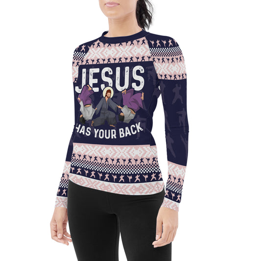 Jesus Has Your Back Women's Long Sleeve Rash Guard