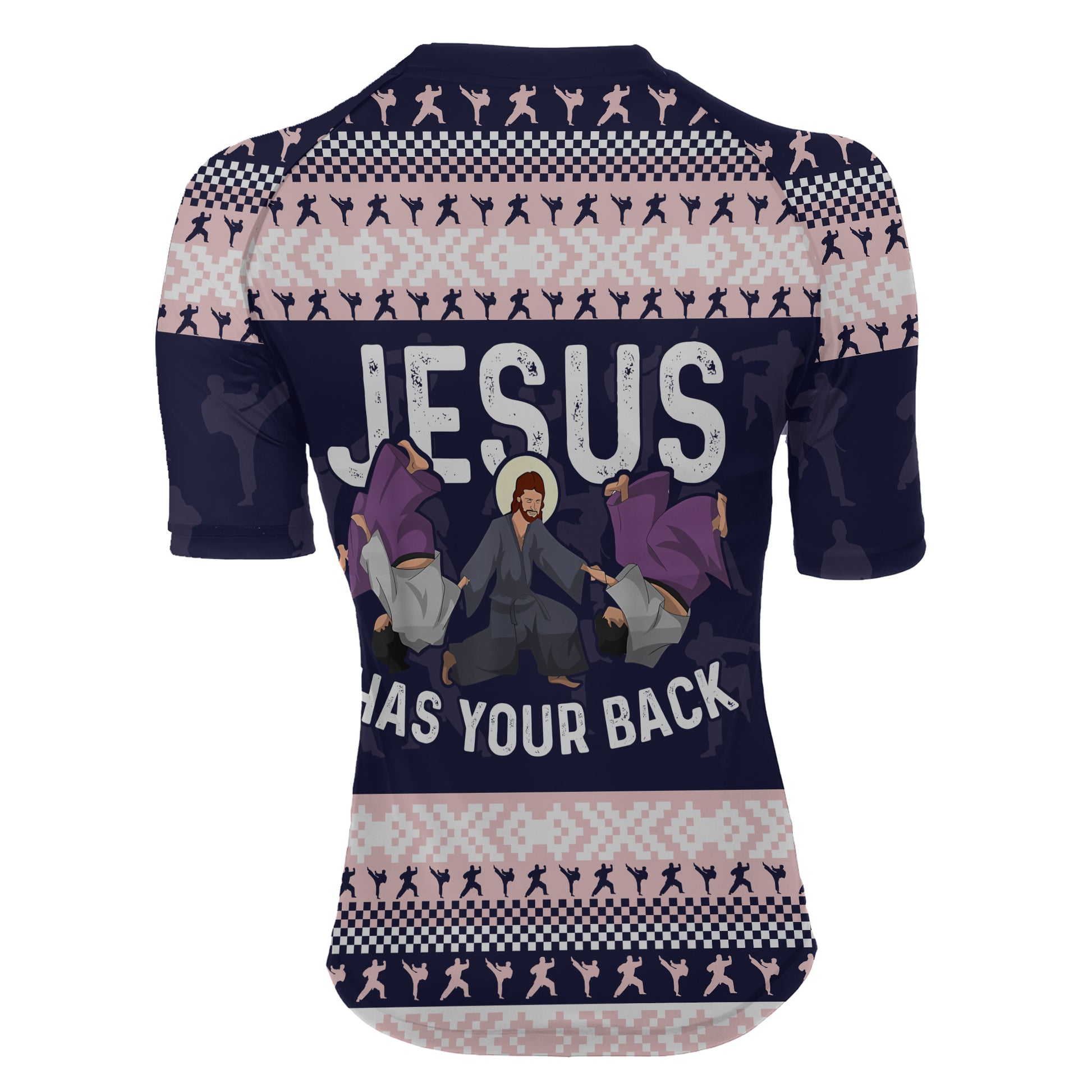 Jesus Has Your Back Women's Short Sleeve Rash Guard