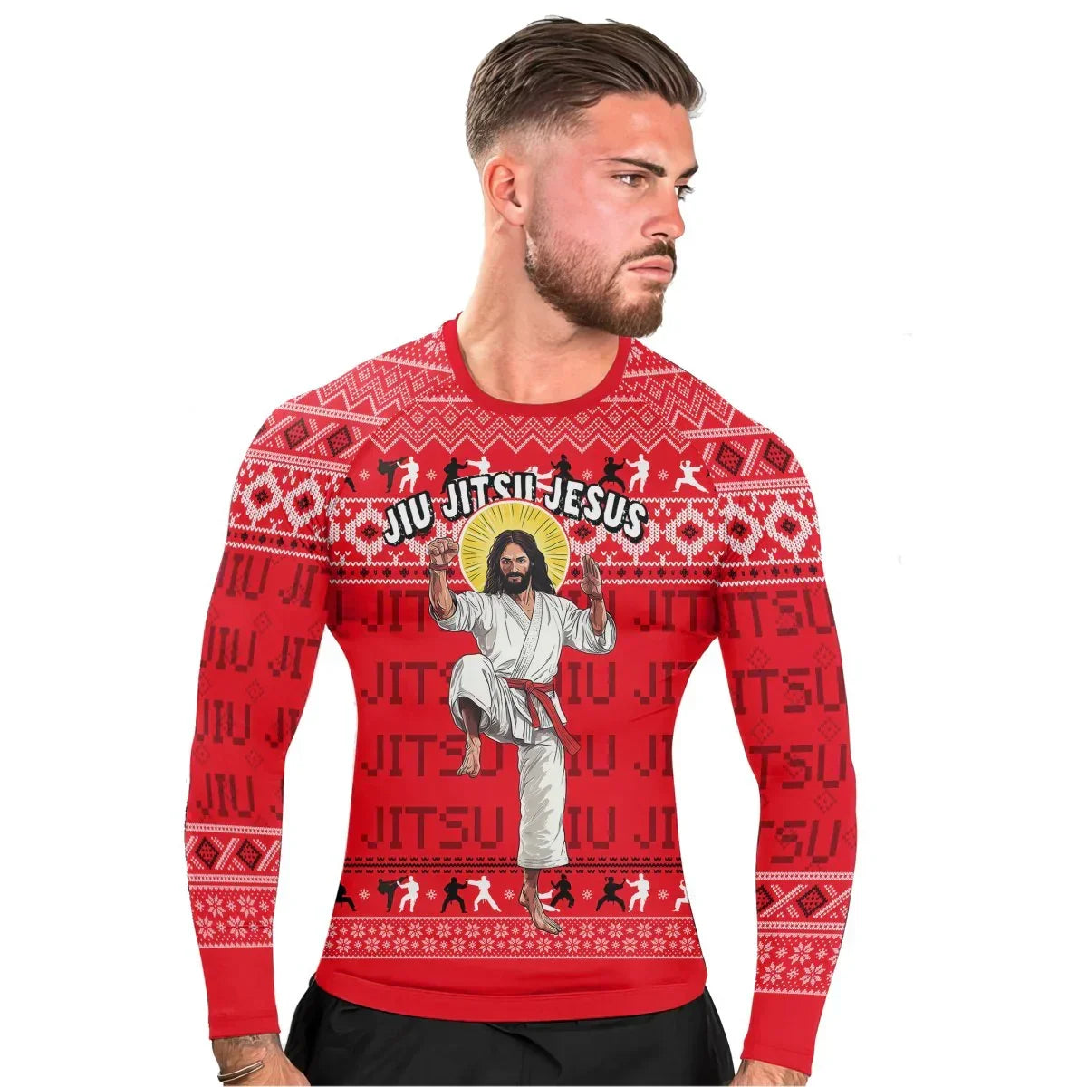 Divine Grappler Christmas Men's Long Sleeve Rash Guard | MMA BJJ
