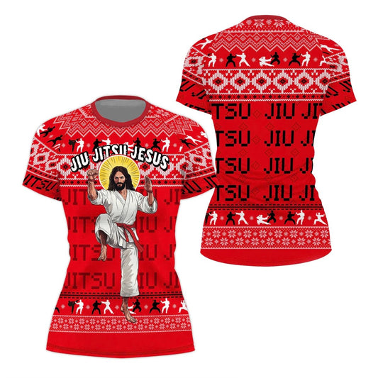 Jesus Jiu Jitsu Women's Short Sleeve Rash Guard - BattleFitGear