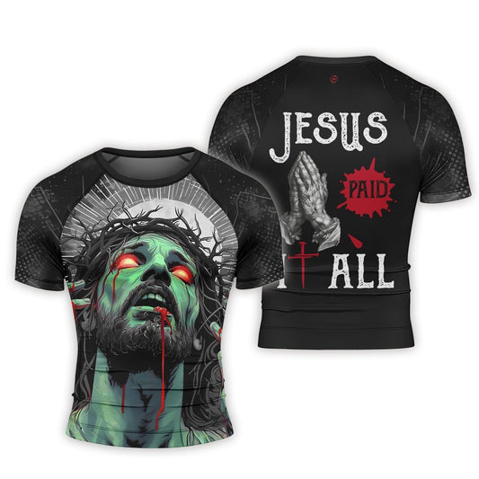 Jesus Paid All Men's Short Sleeve Rash Guard - BattleFitGear