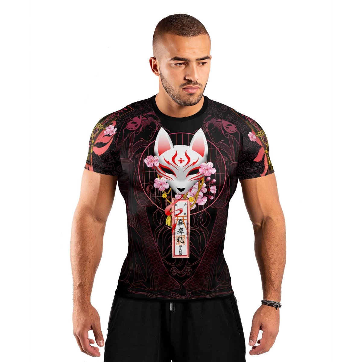 Kitsune Mask Men's Short Sleeve Rash Guard - BattleFitGear