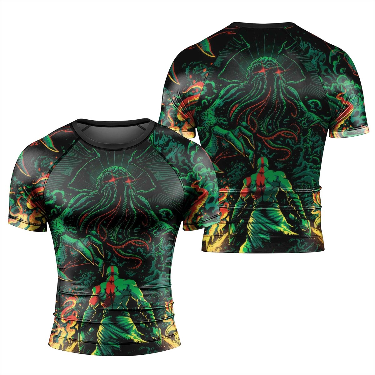 Kratos Versus Cthulhu Men's Short Sleeve Rash Guard - BattleFitGear