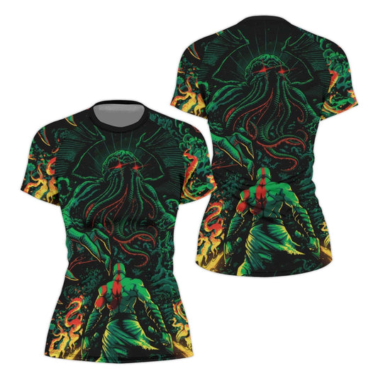 Kratos Versus Cthulhu Women's Short Sleeve Rash Guard - BattleFitGear