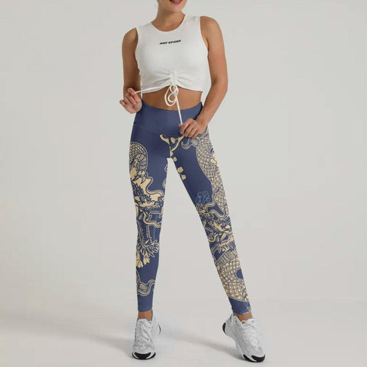 Flower Chinese Dragon Leggings - BattleFitGear