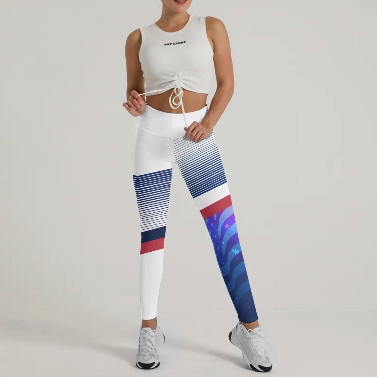 American Flag White Leggings - BattleFitGear