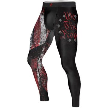 American Jiu Jitsu Grunge Men's Compression Leggings - BattleFitGear