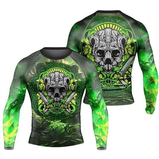 Green Panda Skull Long Sleeve Rash Guard - BattleFitGear