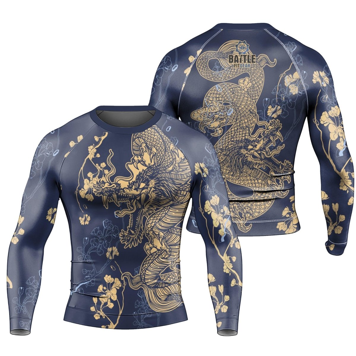 Flower Chinese Dragon Long Sleeve Rash Guard - BattleFitGear