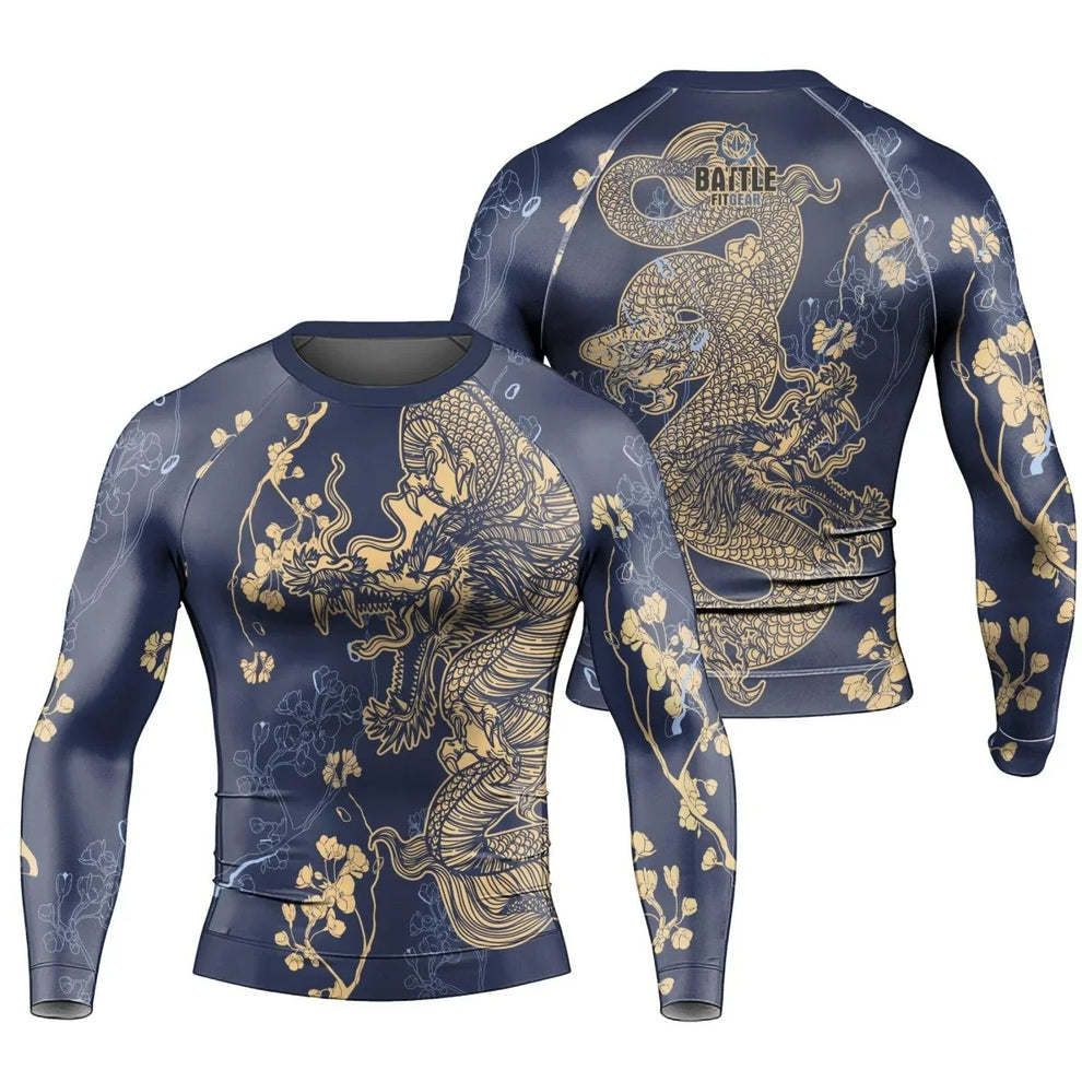 Flower Chinese Dragon Long Sleeve Rash Guard | Dragon Fightwear