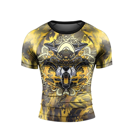 Golden Panda Skull Short Sleeve Rash Guard - BattleFitGear