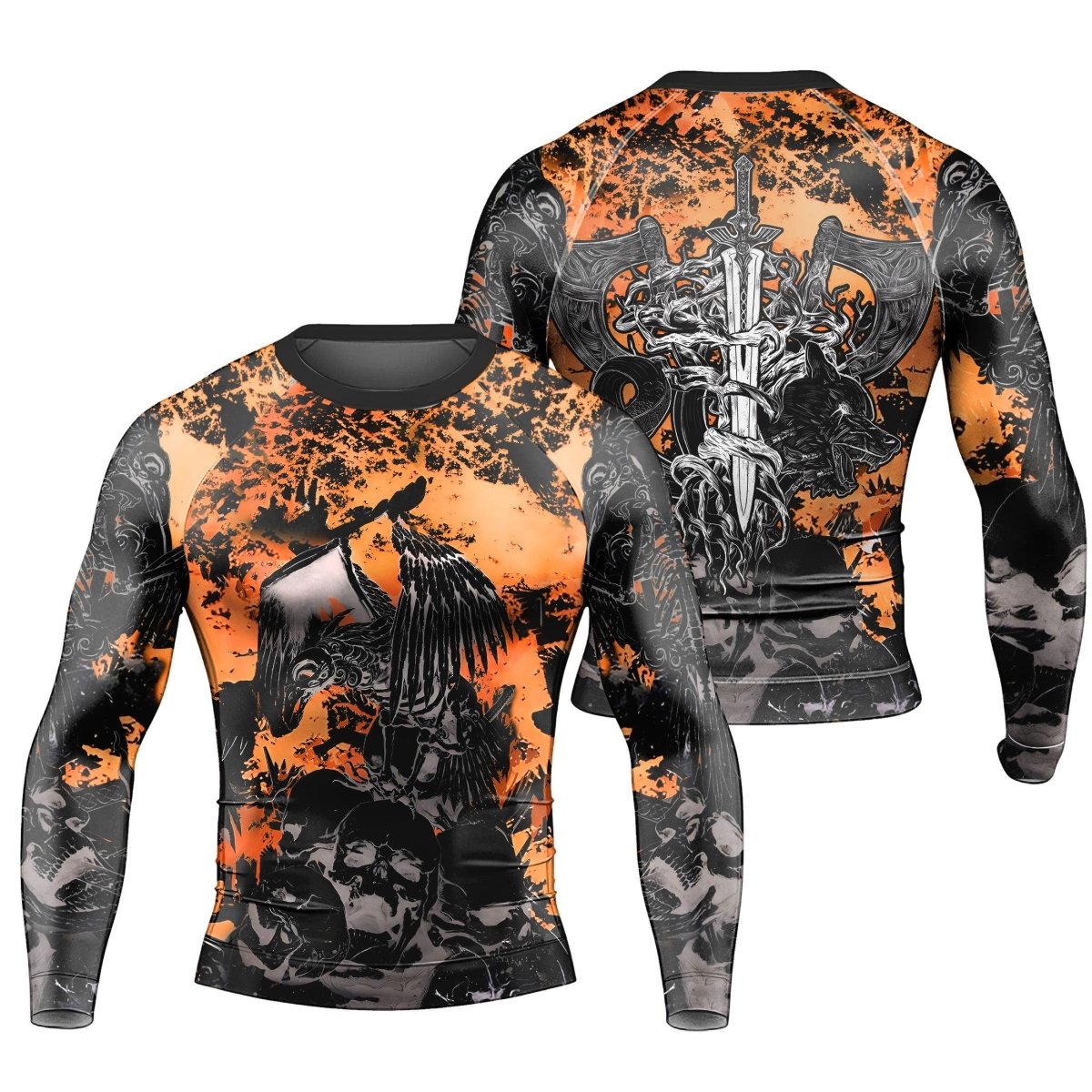 Raven Skull Men's Long Sleeve Rash Guard - BattleFitGear