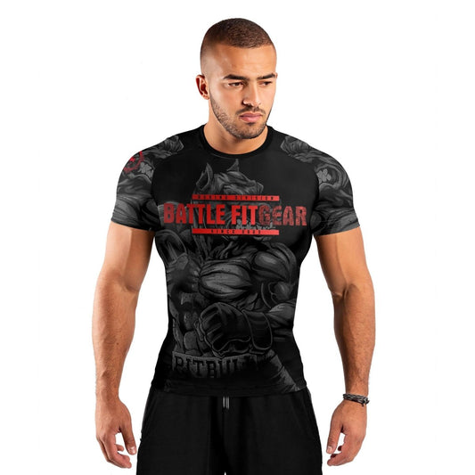 Red Rage Pitbull Boxing Men's Short Sleeve Rash Guard - BattleFitGear