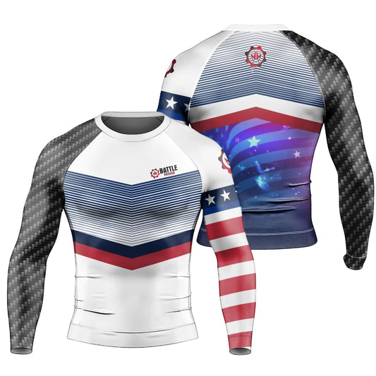 American Flag White Long Sleeve Rash Guard - BattleFitGear