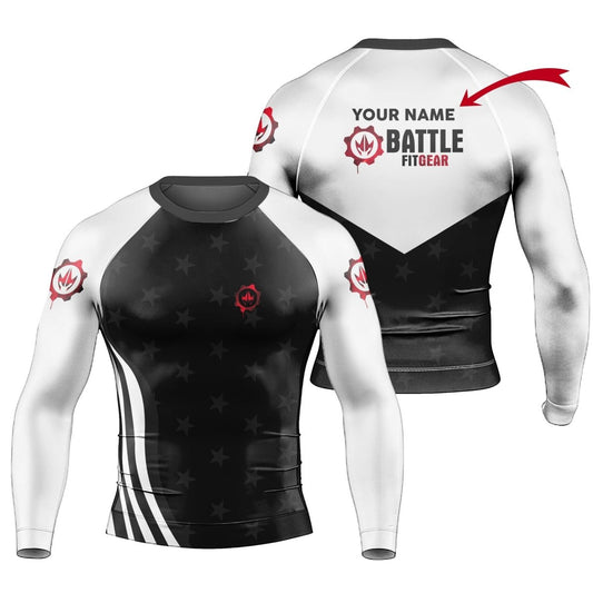 Personalized American Flag Black Long Sleeve Rash Guard - BattleFitGear