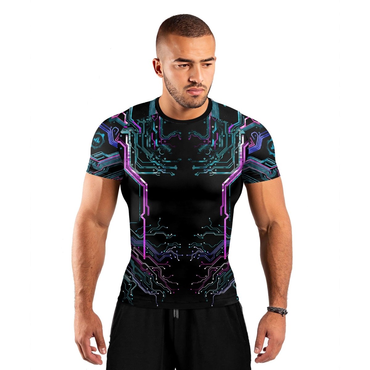 Deadly Glowing Circuit Men's Short Sleeve Rash Guard - BattleFitGear