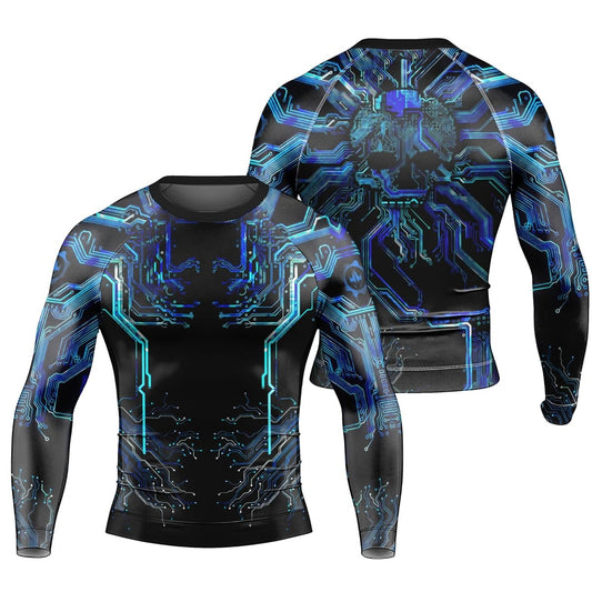 Glowing Circuit Men's Long Sleeve Rash Guard - BattleFitGear