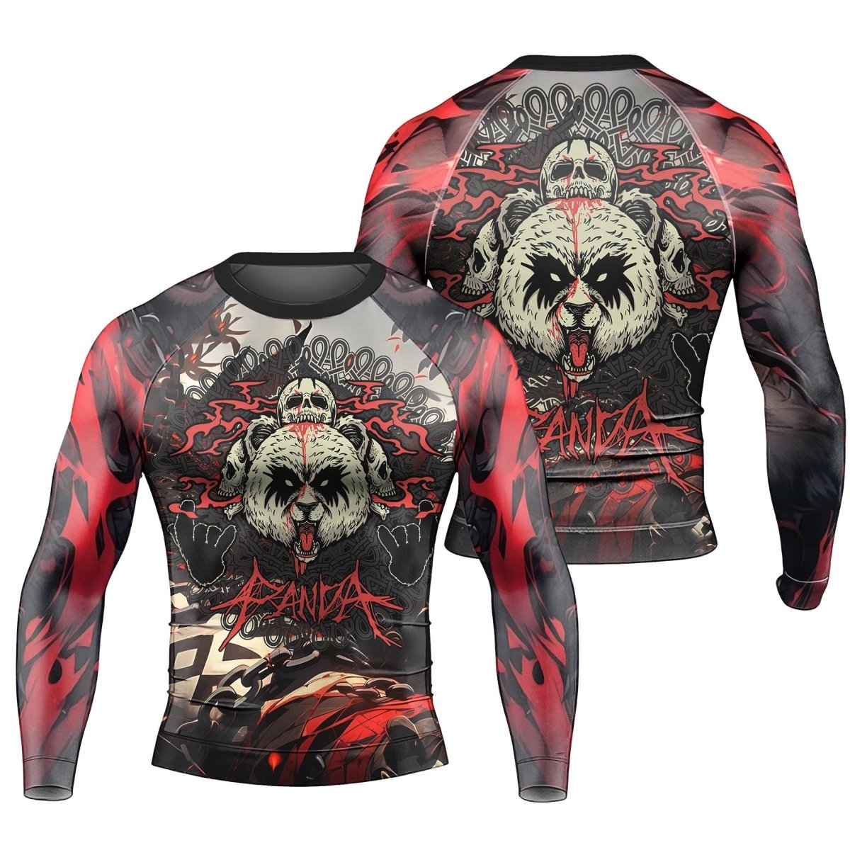 Panda Skull Long Sleeve Rash Guard - BattleFitGear