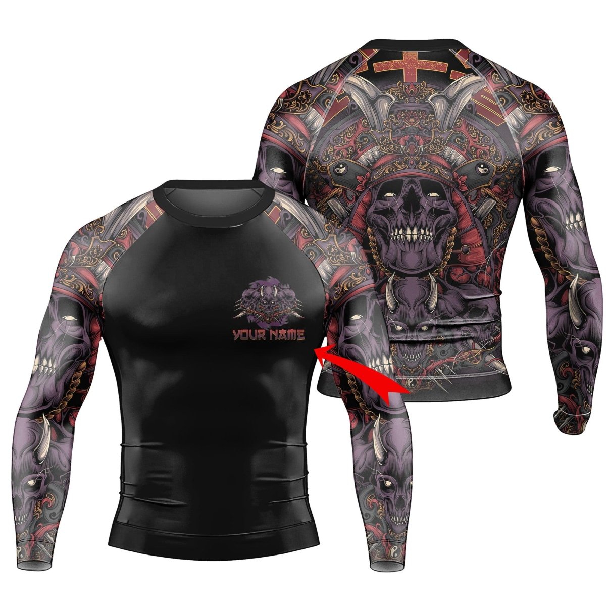 Japanese Red Demon Samurai Long Sleeve Rash Guard | Samurai