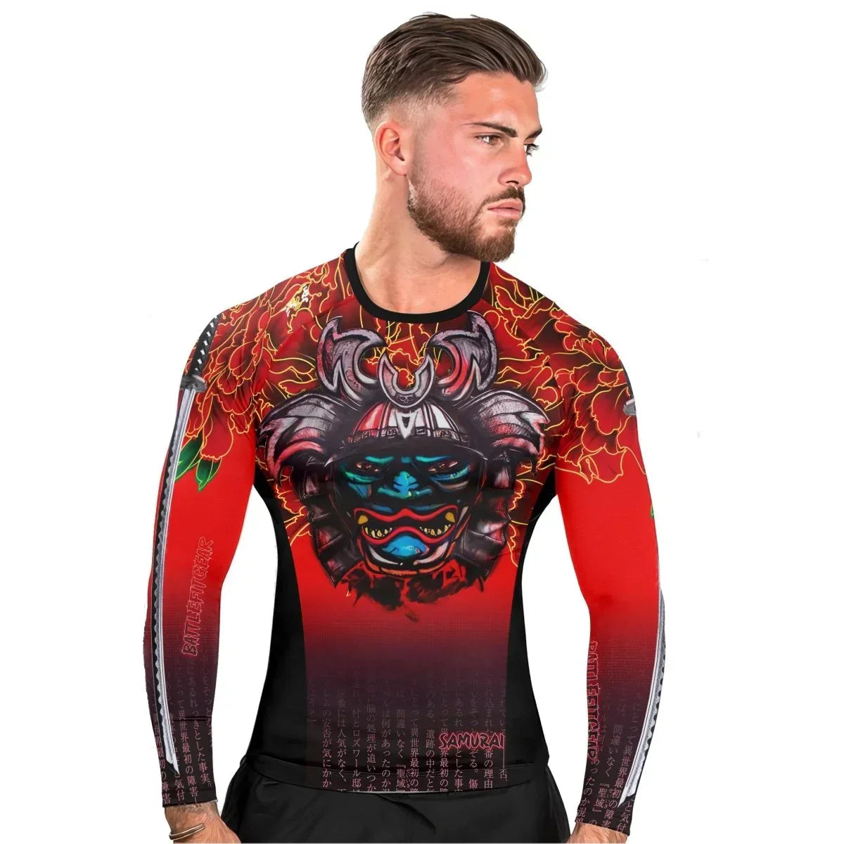 Japanese Red Demon Samurai Long Sleeve Rash Guard | Samurai Fightwear