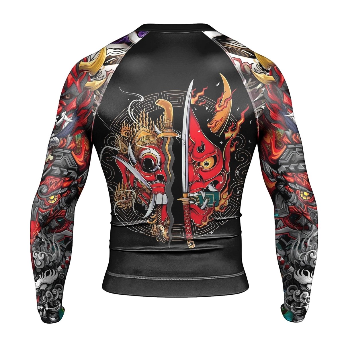 Japanese Red Demon Samurai Long Sleeve Rash Guard - BattleFitGear